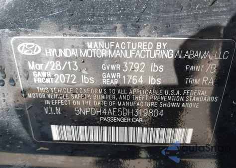 2013 Hyundai Elantra Gls from USA, damaged, VIN 5NPDH4AE5DH319804